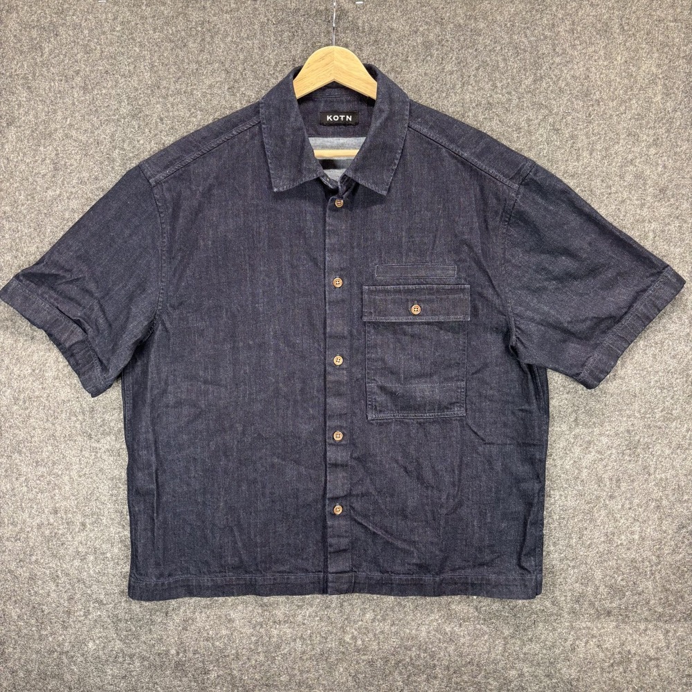 KOTN Denim Shirt Mens 23x27 Organic Cotton Short Sleeve Boxy Crop Pocket